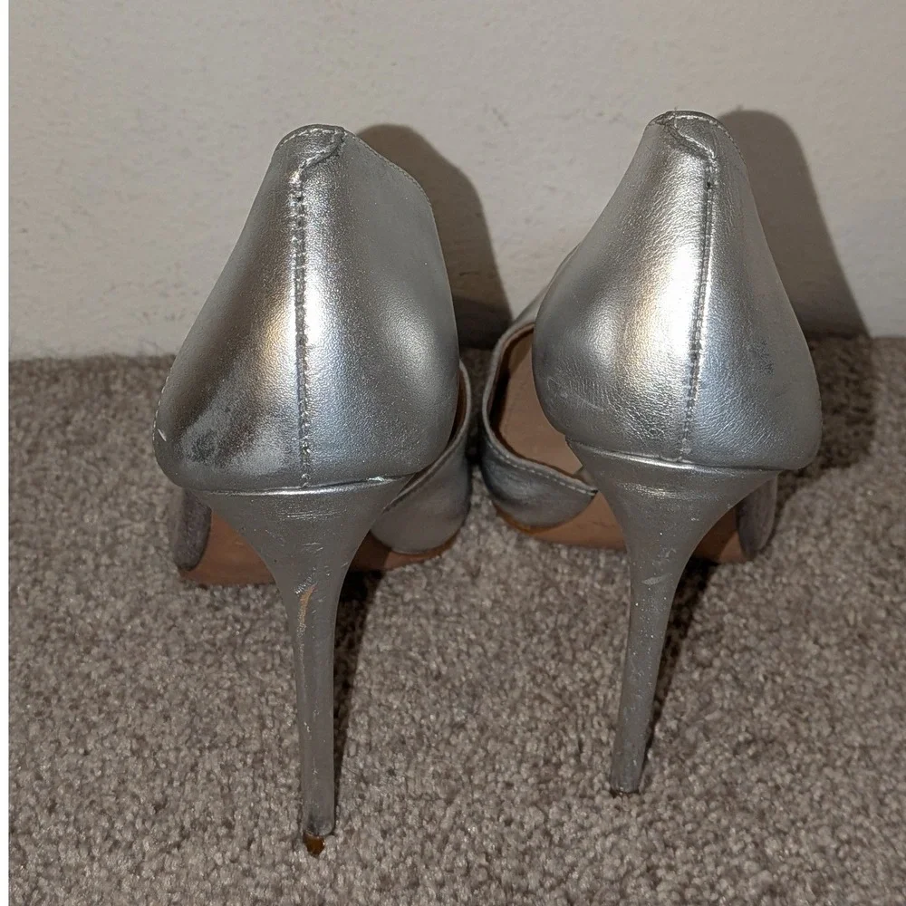 Schutz Cendi Ann Silver Metallic Glitter Clear Vinyl D 'Orsay Heels 8.5B FLAW